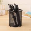 Black Single Round Mesh Metal Pen Pencil Holder Table Desk Organizer for Home Office - Image 2