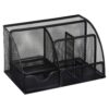 6 Compartment Pen Stand Organizer for Office Desktop Stationary Caddy with Pull Out Drawer-Black - Image 3