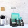 6 Compartment Pen Stand Organizer for Office Desktop Stationary Caddy with Pull Out Drawer-Black - Image 7