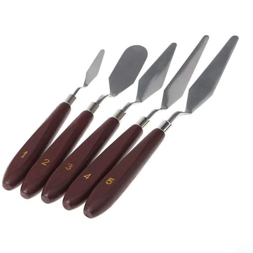 Palette Painting Knives of Various Sizes & Shapes, Stainless Steel Scraper Spatula Polished Brown Handle for Artist Canvas Oil Paint Color Mixing