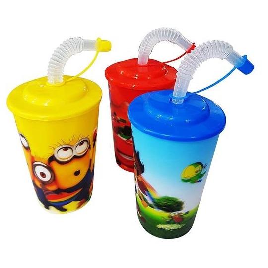 3D Glass with straw for kids return gift Multi Color random design