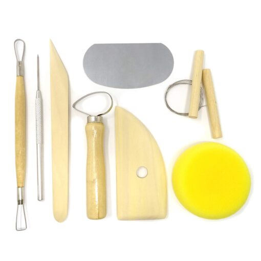 8 Pc Wooden Pottery Sculpting Clay Cleaning Tool Set, Includes Clay Cutting, Modeling, Trimming Tools, for Beginner Level Pottery and Smoothing, Cleaning, Carving, Shaping and Sculpting