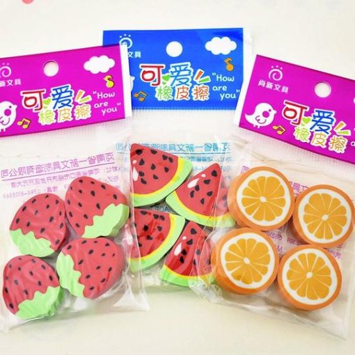 Assorted Fruit Shaped Rubber Eraser 4 Pcs Pack