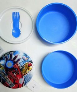 Cartoon Print Round Lunch Box with spoon2