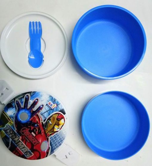 Cartoon Print Round Lunch Box with spoon2