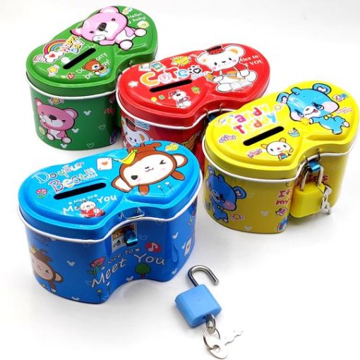 Colorful Metal Piggy Money Bank with Key Lock Small 5.5x9cms