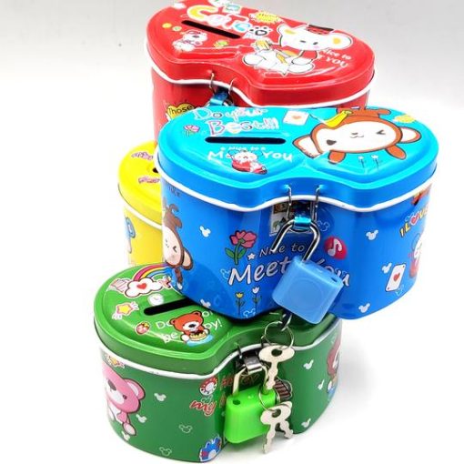 Colorful Metal Piggy Money Bank with Key Lock Small 5.5x9cms 1