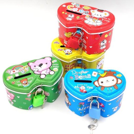 Colorful Metal Piggy Money Bank with Key Lock Small 5.5x9cms 2