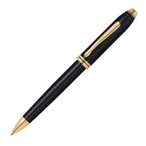 Cross Townsend Black Lacquer Ballpoint Pen with 23KT Gold Trim img1