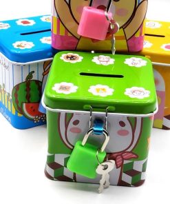 Metal Square Piggy Money Bank with Key Lock Small 6x6.2 cms3