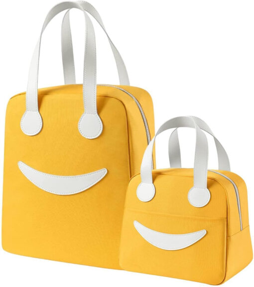 Insulated Canvas Smiley Lunch Bags with Aluminum Lining for School Office Travel