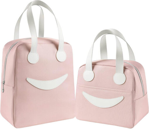 Insulated Canvas Smiley Lunch Bags with Aluminum Lining for School Office Travel