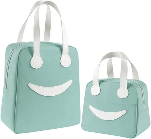 Insulated Canvas Smiley Lunch Bags with Aluminum Lining for School Office Travel