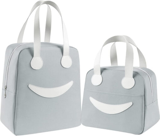 Insulated Canvas Smiley Lunch Bags with Aluminum Lining for School Office Travel