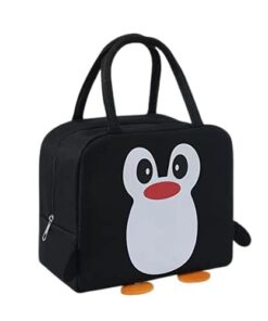 KARDIFF Lunch Bag || Cute Cartoon Penguin Print || Organizer Storage || Travel Lunch Tiffin Storage Bag for Office, College & School Polyester, Regular Size (Black)