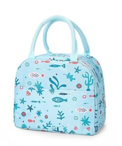 KARDIFF Insulated Lunch Bag for Women Small Lunch Leakproof Bag for Office, Work, School, Picnic Beach, Office, Outdoor, Gymor Travel (Sky Blue Fish)