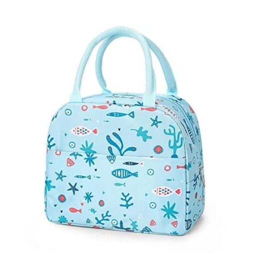 KARDIFF Insulated Lunch Bag for Women Small Lunch Leakproof Bag for Office, Work, School, Picnic Beach, Office, Outdoor, Gymor Travel (Sky Blue Fish)
