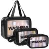 Travel Makeup Pouch Set Toiletries Bag Cosmetic Organizer Bag for Women and Girls Toiletry Storage Kit Set of 3 - Black (3pc Set, Black)