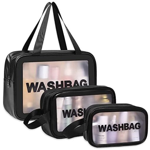 Travel Makeup Pouch Set Toiletries Bag Cosmetic Organizer Bag for Women and Girls Toiletry Storage Kit Set of 3 - Black (3pc Set, Black)