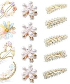 KARDIFF 13Pcs Korean Style Hair Clips for Women and Girls Bobby Pins Flower Hair Pins Handmade Metal Hair Barrettes Cute Fancy Hair Clips Gold Side Clips Hair Accessories