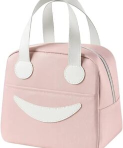 KARDIFF Lunch Bag, Cold Insulation, Thermal, Bento Case, Bento Box, Large Capacity, Aluminum Material, Lightweight, Smile Design (Pink)