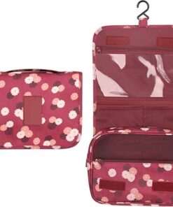 KARDIFF Toiletry Bag Portable Hanging Travel Kit Bag Cosmetic Make up Organizer Multifunction Makeup Pouch for Women and Girls Waterproof Ladies Case Travelling Storage Brush Kit Holder (Flower Red)