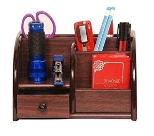 KARDIFF XINGLI Polished Multi-Functional Wooden Desk Organiser, Pen Stand/Pencil Stand/Stationery Stand for Office and Students use with Drawer