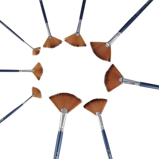 KARDIFF Long Handle Synthetic 9 pcs Artist Fan Paint Brush Set (Set of 9, Blue)