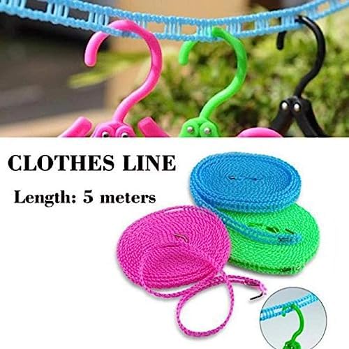 KARDIFF Indoor Nylon Rope with Hooks/Windproof Anti-Slip Clothes/Washing Line Drying/Nylon Clothesline Rope - 5 Meter (Multicolor) 7 518tR5Hb7bL