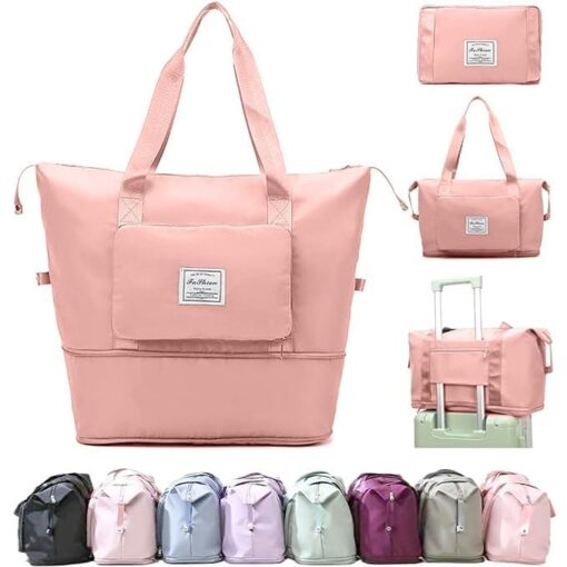 KARDIFF Culture Foldable Duffle Bag for Travelling |Waterproof and Large Travel Bag for Women Luggage | Expandable & Multipurpose Large Capacity Weekender Carry Bag for Women Travel(Pink)