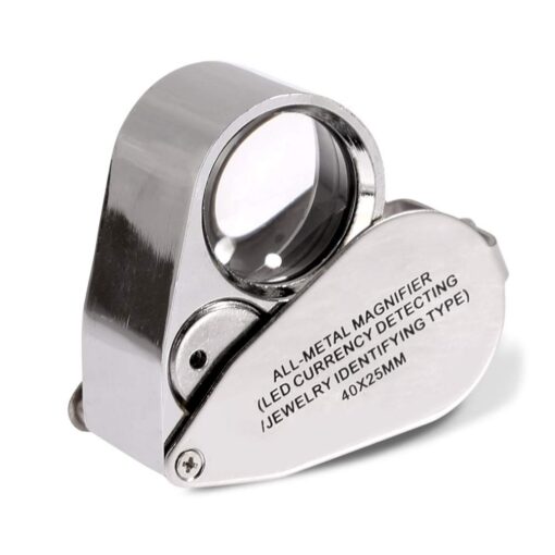 KARDIFF 40x 25mm Jeweller Magnifier Pocket Folding Magnifying Jewelry Eye Loupe with LED Light Illuminated (LED Currency Detecting/Jewlers Identifying Type Lupe)