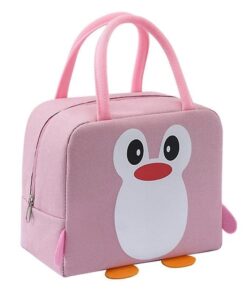 KARDIFF Lunch Bag || Cute Cartoon Penguin || Organizer Storage || Travel Lunch Tiffin Storage Bag for Office, College & School Polyester, Regular Size(Pnk)