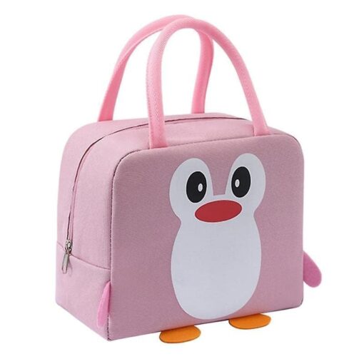 KARDIFF Lunch Bag || Cute Cartoon Penguin || Organizer Storage || Travel Lunch Tiffin Storage Bag for Office, College & School Polyester, Regular Size(Pnk)