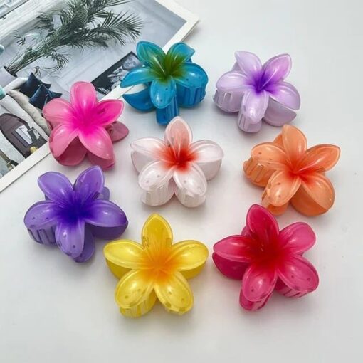 KARDIFF Flowers Hair Clips For Women | Plumeria Claw For Thick Hairs | Premium Tropical Design Clutcher | Suitable In Various Occasion | Smooth Edge & Handmade Accessories | Design B, Pack 6 |
