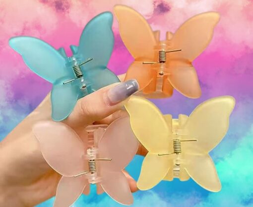 KARDIFF Trendy Butterfly Frosted Colors Plastic Hair Clutcher Accessories For Women & Girls (Pack of 4) (Design-011)
