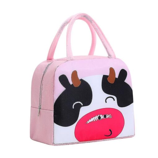KARDIFF Lunch Bag Thermal Insulated Lunch Box Meal Prep Containers Portable Lunch Bags Water Resistant Oxford Cloth Cartoon Colors Insulated Bag (Cow)