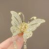 KARDIFF Rhinestone Tassel Butterfly Hair Claws Metal Hair Clutcher | Large Metal Pearl Butterfly Hair Claw Clips for Women's and Girl's (Golden) (Small)