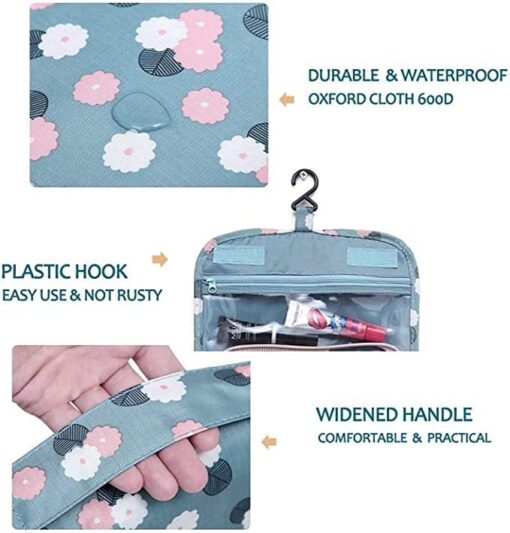 KARDIFF Toiletry Bag Portable Hanging Travel Kit Bag Cosmetic Make up Organizer Pouch Waterproof Case Travelling Storage Brush Kit Holder(Flower Blue)