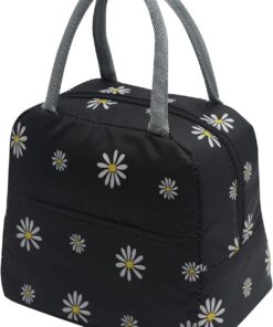 KARDIFF Aluminium Insulated Lunch Bag For Women Small Lunch Leakproof Bag For Office, Work, School, Picnic Beach, Office, Outdoor, Gymor Travel (Black Flower), 5 liter