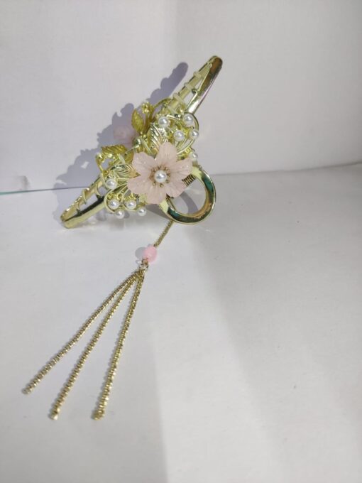 pink flower hair clip Metal Hair Claw Pearl Hair Claw with Flower Leaf Long Tassel Hair Clip Big Hair Jaw Clip Nonslip Hair Clamp Cute Hair Claw for Women Girls