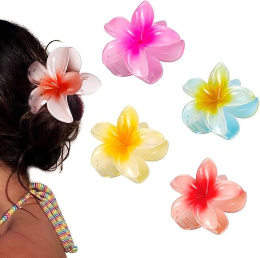 kardiff 4 Pcs Flower Hair Claw Clips Acrylic Hair Jaw Clips Hawaiian Hair Claw Clips For Medium Thick Hair Women's And Girls Hawaii Hair Accessorie (4 Colors, Multicolor)