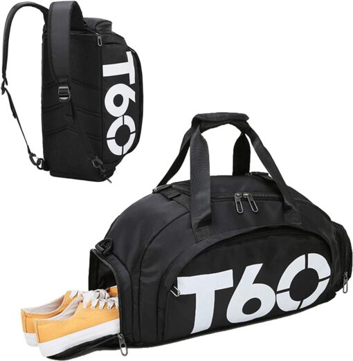 KARDIFF Polyester 22 Cms Gym, Workout Multi Purpose T60 Travel Duffle Bag Lightweight Waterproof Backpack Carry Luggage Bag with Shoe Compartment(Black)