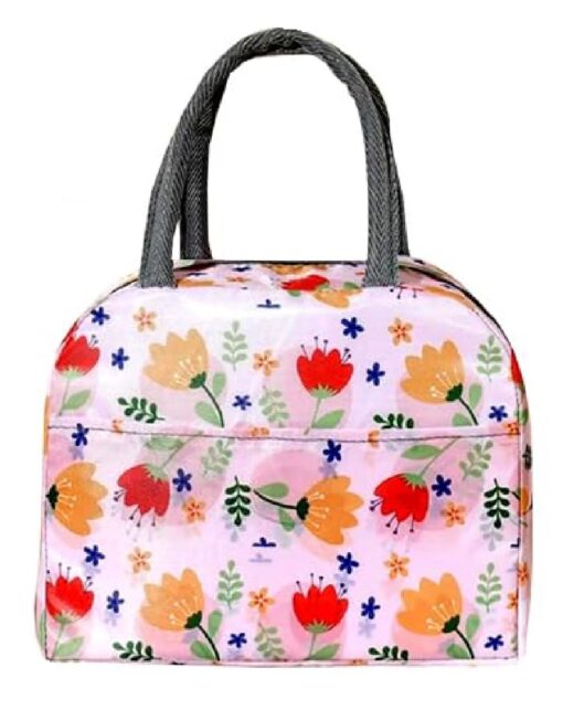 KARDIFF Insulated Lunch Bag for Kids, Women Small Lunch Leakproof Bag for Office, Work, School, Picnic Beach, Office, Outdoor Picnic Bag (Pink Flower)