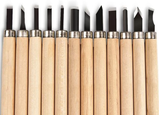 KARDIFF Wood Carving Hand Tool Set Professional Wood working Gouges 12-Piece Knife Bevel Chisel Set (Pack of 12)