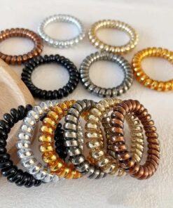 KARDIFF 6pc Spiral Hair Ties For Women Multi-Colored Metallic Telephone Cord Bands Spiral Hair Ties No Crease Coil Hair Ties, Phone Cord Hair Ties, Women Ponytail Holder Elastics No-Crease, Durable, Fashionable Elastics Small Ties, No Crease Elastic Coils .