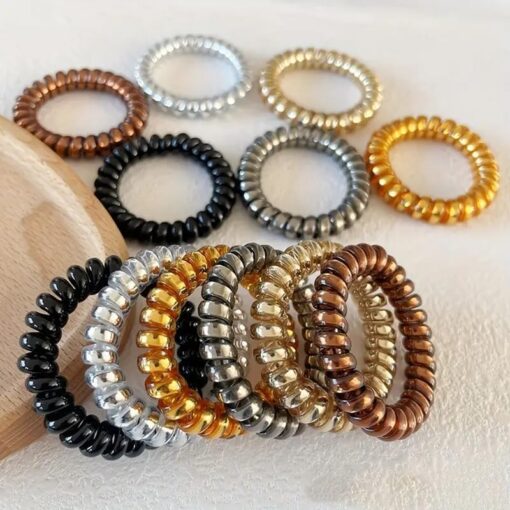 KARDIFF 6pc Spiral Hair Ties For Women Multi-Colored Metallic Telephone Cord Bands Spiral Hair Ties No Crease Coil Hair Ties, Phone Cord Hair Ties, Women Ponytail Holder Elastics No-Crease, Durable, Fashionable Elastics Small Ties, No Crease Elastic Coils .