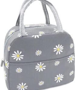KARDIFF Insulated Lunch Bag for Kids, Women Small Lunch Leakproof Bag for Office, Work, School, Picnic Beach, Office, Outdoor Picnic Bag (Grey Flower)