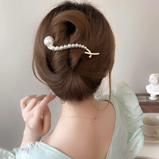 KARDIFF Hair Clips for Women | Stylish Latest Alloy Pearl Hair Accessories| Banana Clip, French Style Hair Claw Clips | Twist Hairstyle Bun Jaw Clip Gifts for Women Ladies (Pearl)