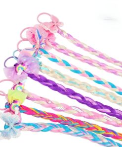 KARDIFF Pack Of 8 Colored Braids Hair Extensions with Rubber Bands | Ponytails Hair Bows | Rainbow Color Synthetic Hairpieces | Glitter Braided Hair Extensions for Women, Kids, Girls