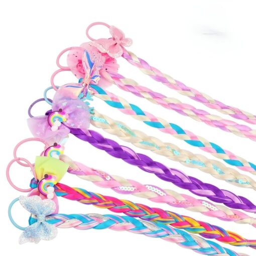 KARDIFF Pack Of 8 Colored Braids Hair Extensions with Rubber Bands | Ponytails Hair Bows | Rainbow Color Synthetic Hairpieces | Glitter Braided Hair Extensions for Women, Kids, Girls